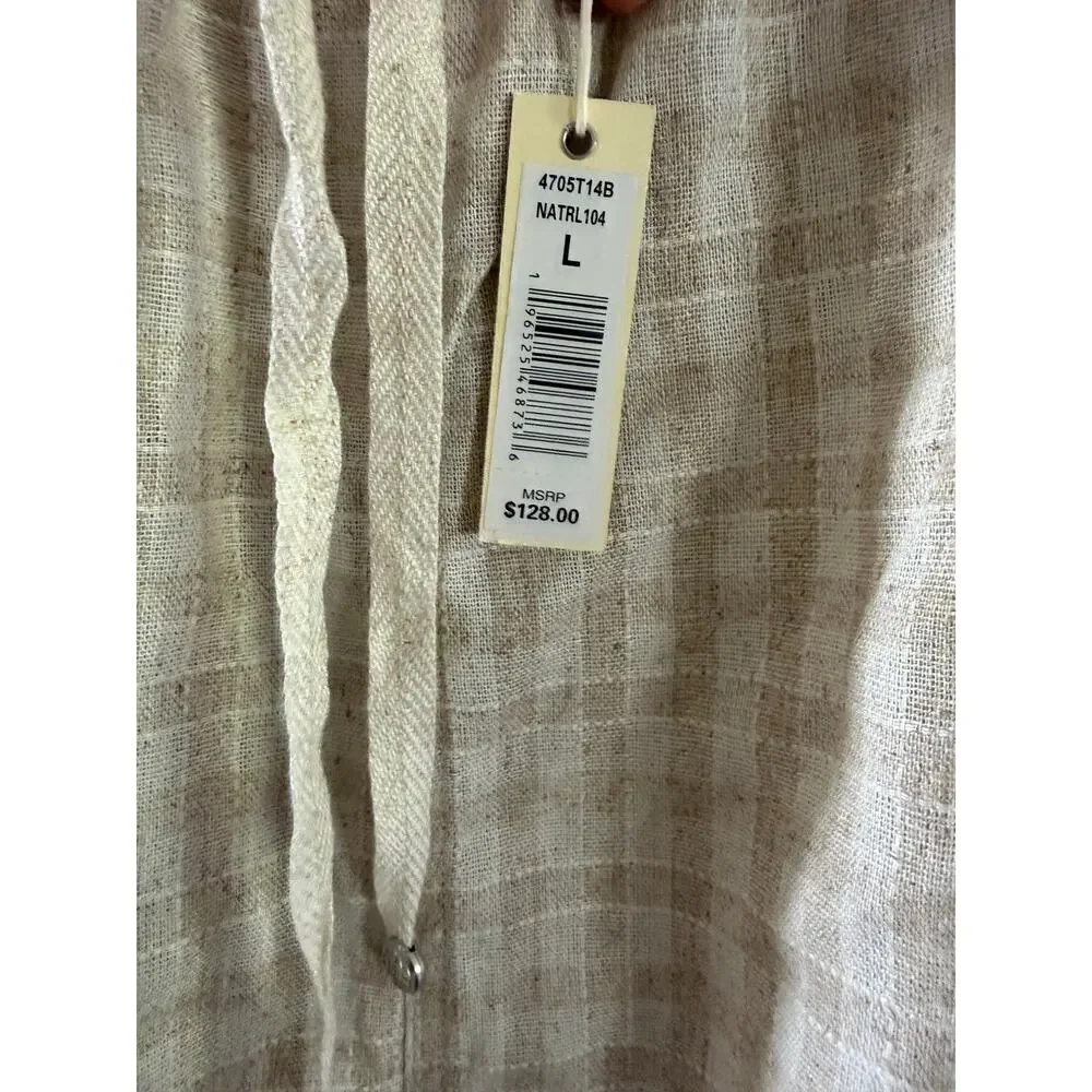 NWT MAX STUDIO Maxi Plaid Gingham Linen Blend Long Skirt Cream/Tan SZ L - Picture 4 of 7